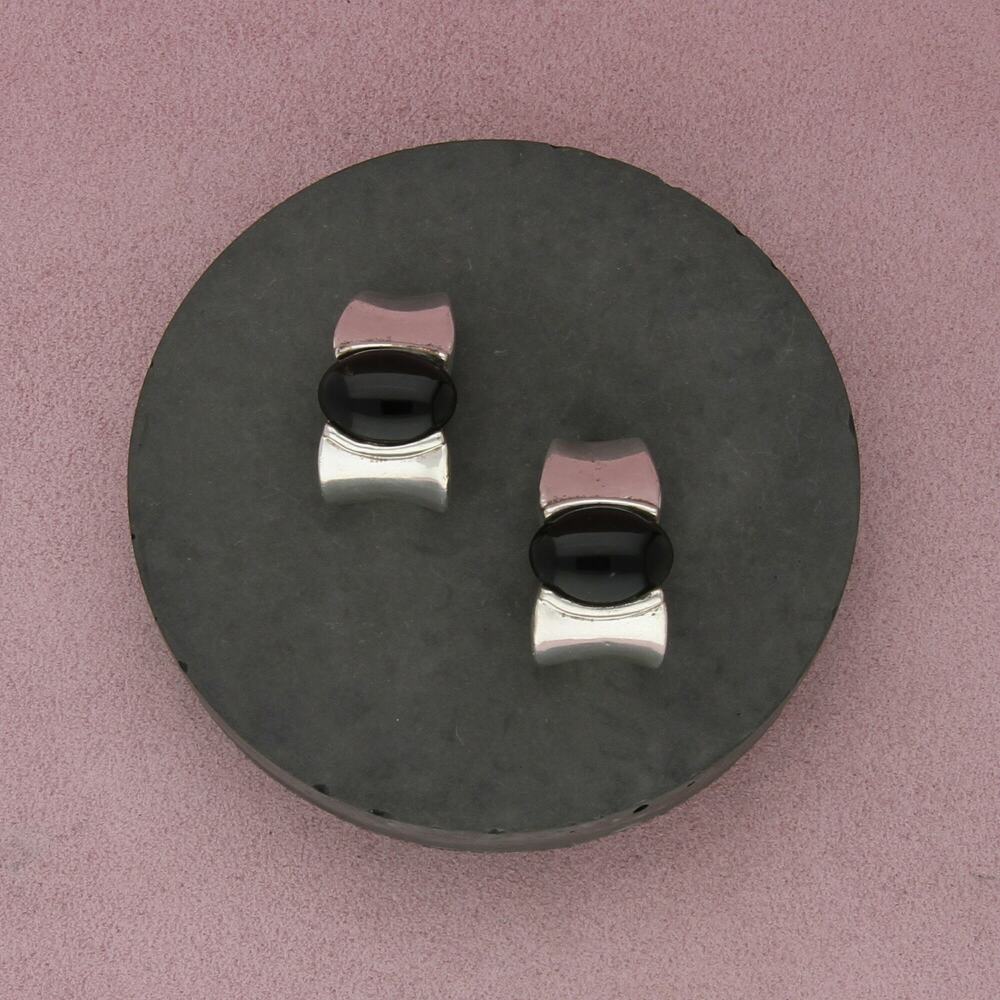 sterling silver vintage black onyx statement clip-on earrings